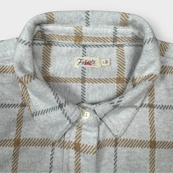 Faherty Women’s Large Legend Sweater Shirt Gray Brown Plaid Soft Knit Button Up - Picture 7 of 12